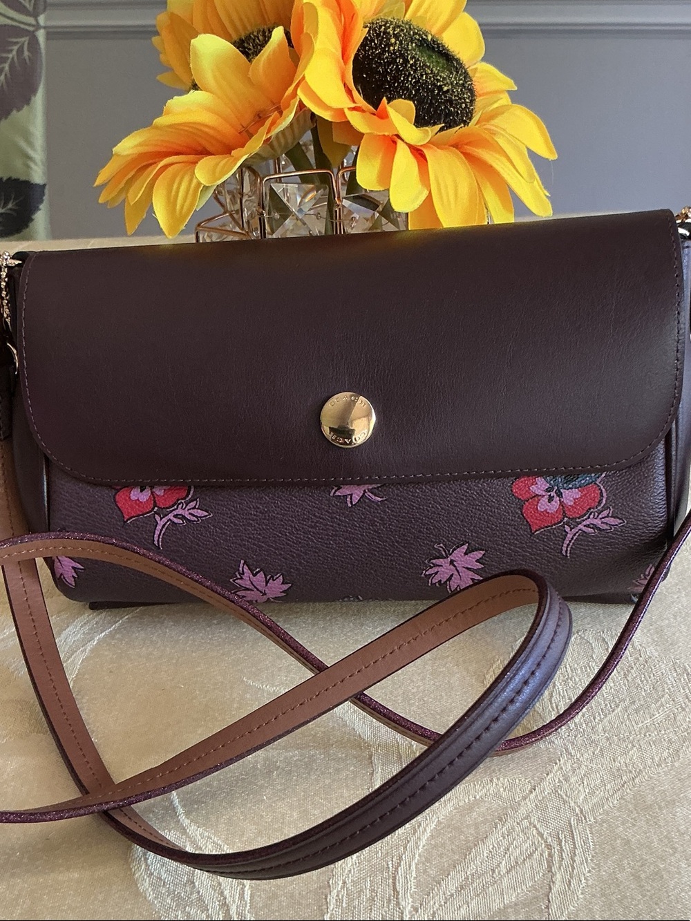 COACH  wildflower Floral Print Crossbody REVERSIBLE Bag - Purple - Picture 4 of 6